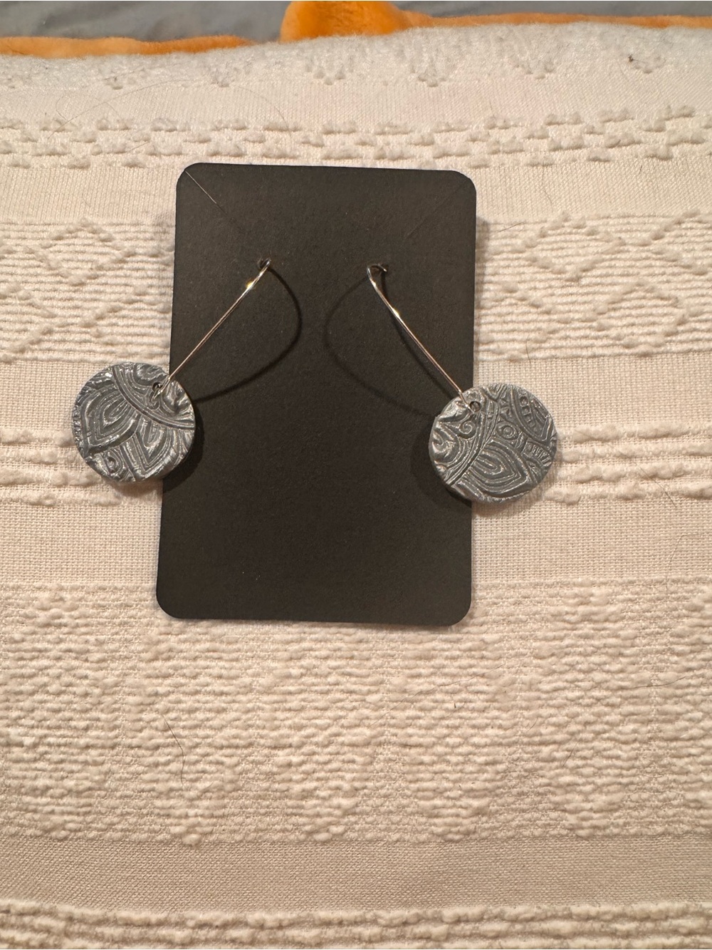 Silver Textured Disc Drop Earrings by